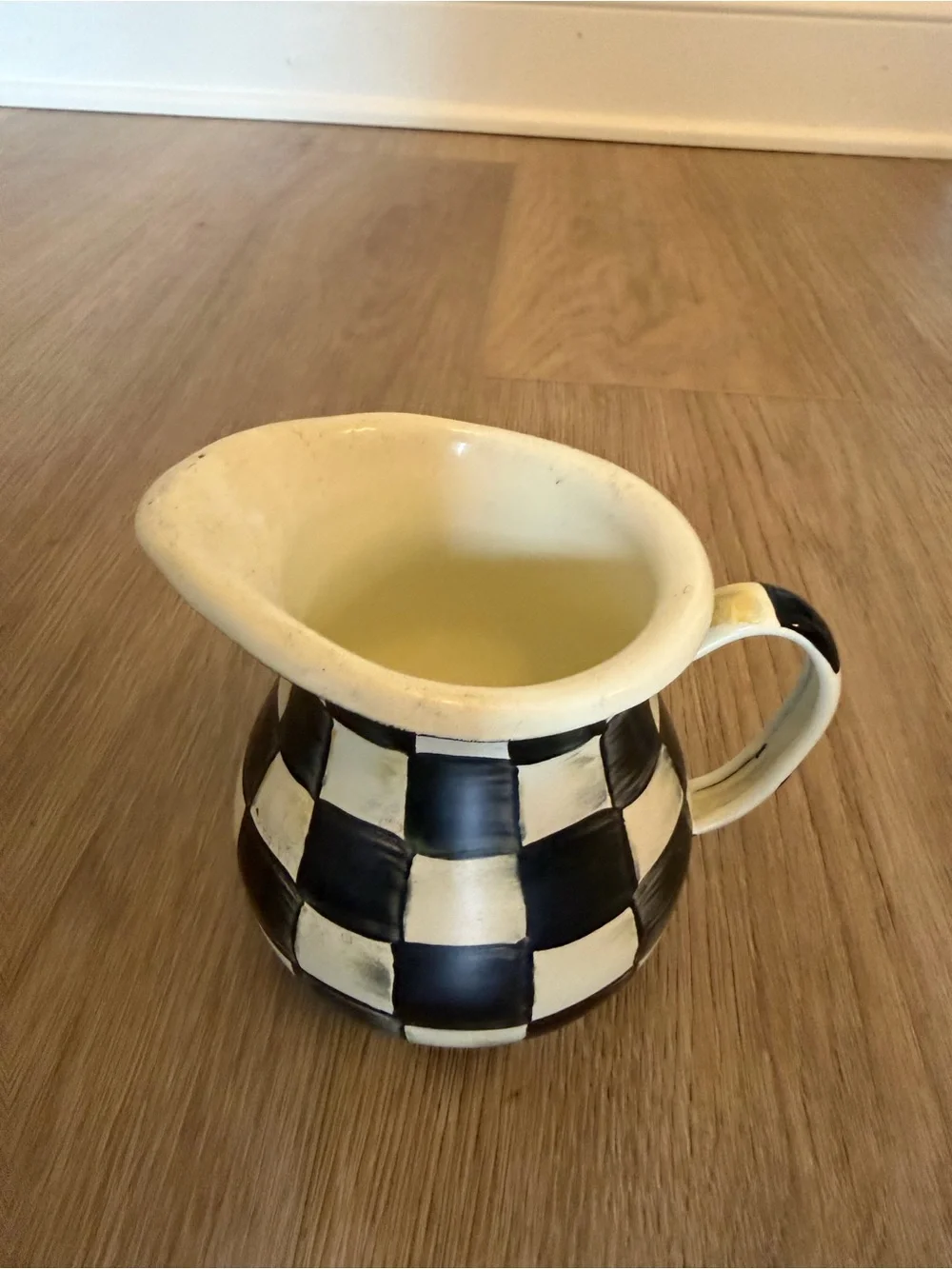 MacKenzie-Childs Black and Cream Checkered Ceramic Pitcher